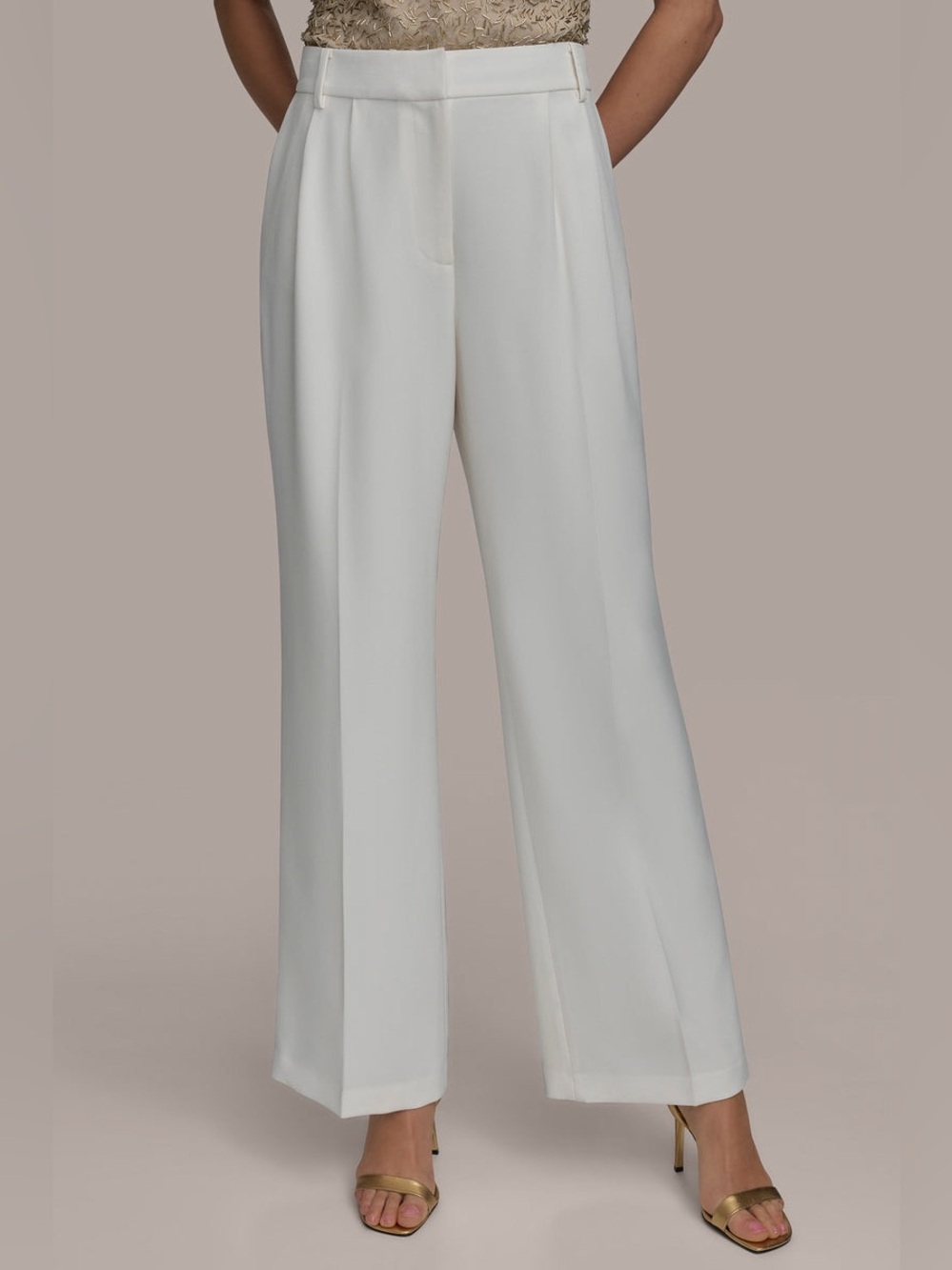 NWT Donna Karan Cream Wide Pant With Pleats